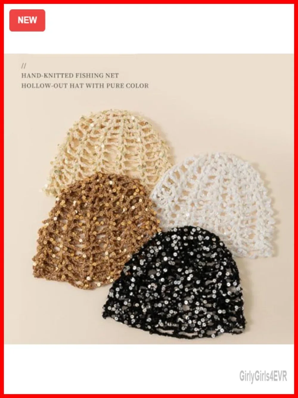 Sequin Mesh Beanie — Bohemian Open-Knit Slouchy Hat for Parties